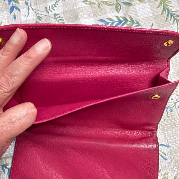 Miu Miu Fuchsia Leather Long Flap Wallet with Gold Logo - Picture 9 of 16